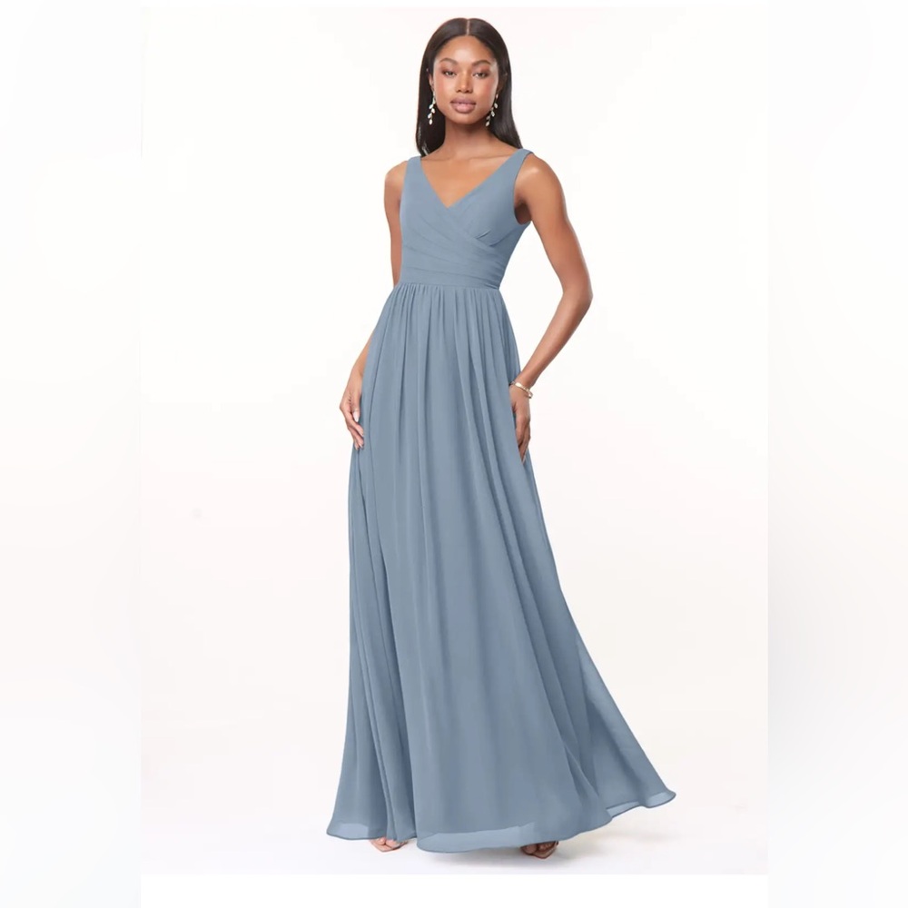 Azazie Dusty Blue V-Neck Chiffon Maxi Dress